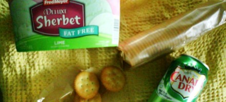 Fred Meyer's Lime sherbert, Ritz crackers and Canada Dry ginger ale